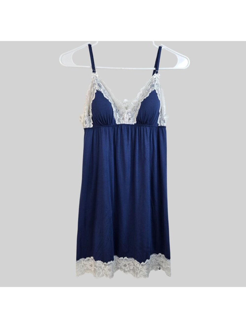 Babydoll Dainty Chemise Cami Top M Blue White Lace Built In Bra Coquette Fairy